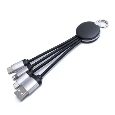 3 in 1 Light Up Logo USB Cable with Keyring and iPhone,Micro,Type-C Connector