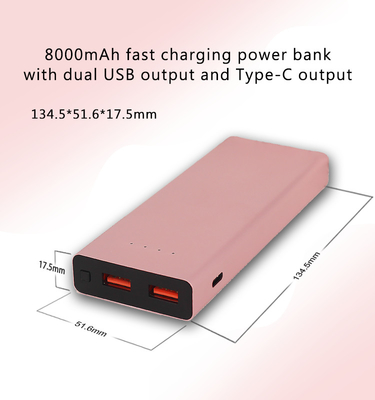 8000mAH New Design Fast Charge Power Bank with Dual USB Port and Type-C Output