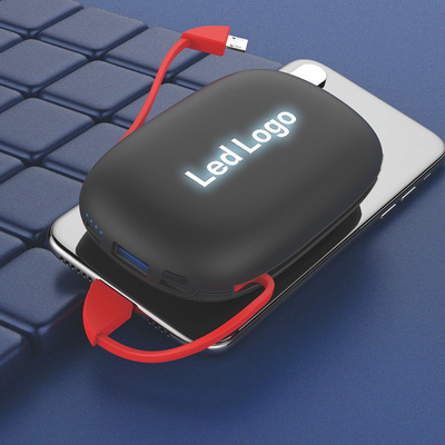 2019 New Portable Built-in Cable Power Bank 10000mAH With Suction Cup、LED Light-Up Logo and Wireless Charging Function