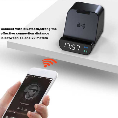Amazon Hot Selling 10W QI Wireless Charger With Clock Function BT speaker built in 4000mah Power Bank USB Port