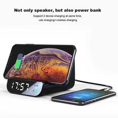 Amazon Hot Selling 10W QI Wireless Charger With Clock Function BT speaker built in 4000mah Power Bank USB Port
