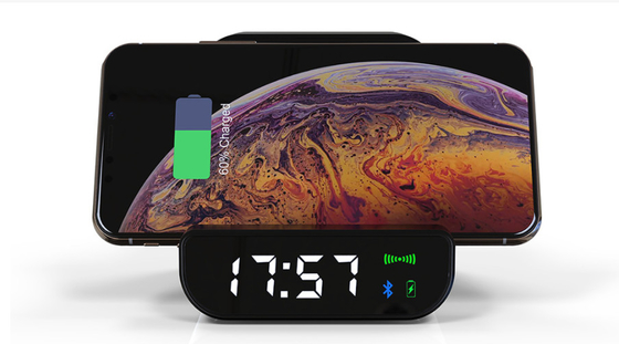 Amazon Hot Selling 10W QI Wireless Charger With Clock Function BT speaker built in 4000mah Power Bank USB Port