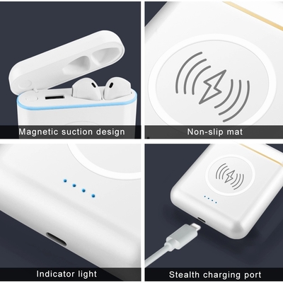 Multi-functional 3 in 1 Bluetooth Earbuds with 5200mAH Power Bank and Fast Charging Wireless Charger