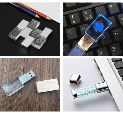 Custom Logo USB 3.0 or 2.0 Crystal Usb flash drive With LED Light