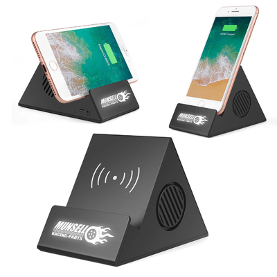 Hot Selling! 4 in 1 Multi-funcational Bluetooth Speaker Wireless Charger+Light Up Logo+Mobile Stand