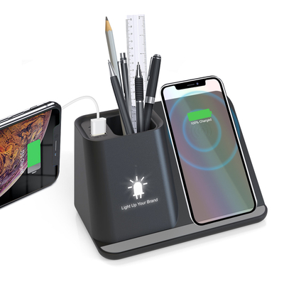 2022 New Arrival USB And Type C Output Wireless Fast Charger Pen Holder With Wireless Charger