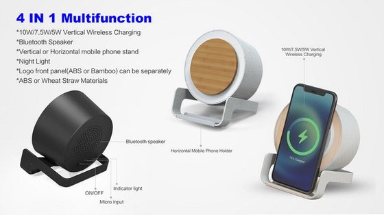 4 in 1 Multi-Funcational Night Light  Bluetooth Speaker With Wireless Charging and Phone Stand