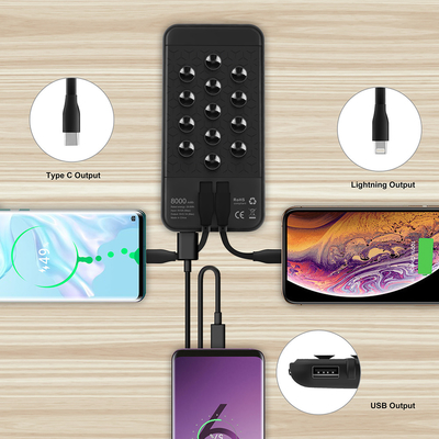 Best selling Wireless Charger Power bank 8000mAh Built-in Cable with LED Light-up logo and Suction cup