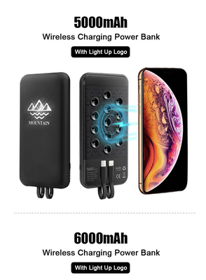 Best selling Wireless Charger Power bank 8000mAh Built-in Cable with LED Light-up logo and Suction cup