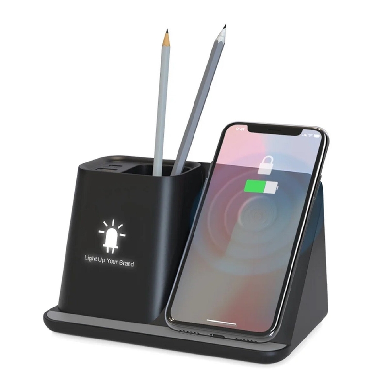 2022 New Arrival USB And Type C Output Wireless Fast Charger Pen Holder With Wireless Charger
